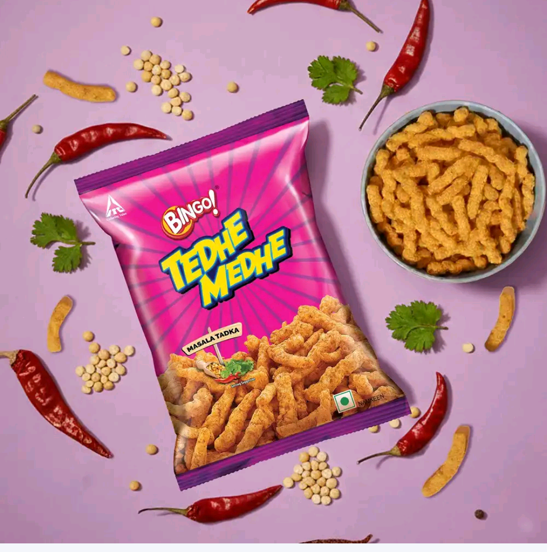 Bingo Tedhe Medhe Masala Tadka Crisps Pack of 3 (3× 75g)